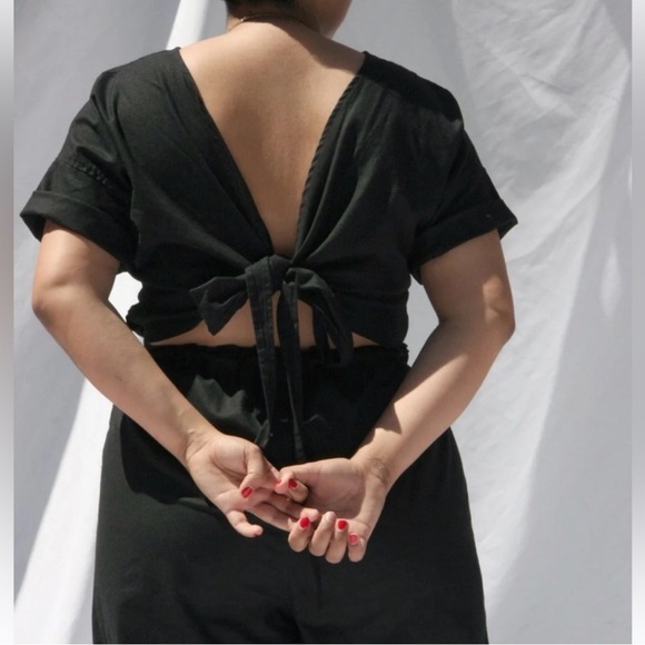 AUROREI LINEN Women's Olive Green Wrap Top Small Yuna Eucalyptus - Picture 3 of 6